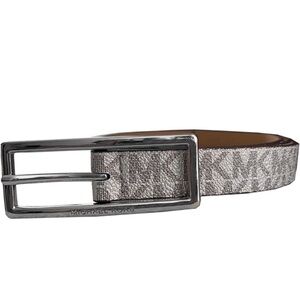 Michael Kors Glittery Silver MK logo Silver rectangle buckle Belt. Size Large.